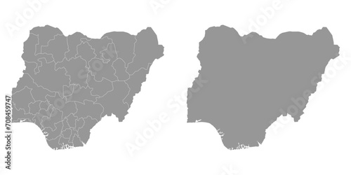 Nigeria grey map with states. Vector illustration.