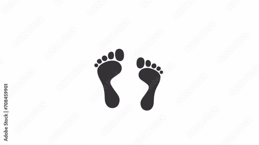 Moving footprints view from above. Loopable 2d animation video. Motion graphics with alpha channel.