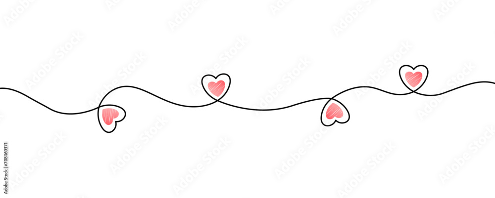 Decoration for Valentine's Day. illustration of continuous line shape with pink heart on transparent background. Doodle outline vector illustration Decoration for Valentine's Day. illustration of continuous line shape with pink heart on transparent background. Doodle outline vector illustration