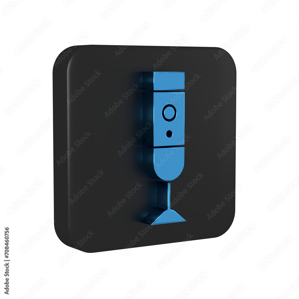 Blue Blender icon isolated on transparent background. Kitchen electric stationary blender with bowl. Cooking smoothies, cocktail or juice. Black square button. Blue Blender icon isolated on transparent background. Kitchen electric stationary blender with bowl. Cooking smoothies, cocktail or juice. Black square button.