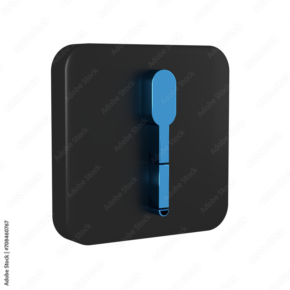 Blue Spoon icon isolated on transparent background. Cooking utensil. Cutlery sign. Black square button. Blue Spoon icon isolated on transparent background. Cooking utensil. Cutlery sign. Black square button.
