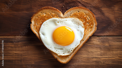 heart shaped fried egg with toast as breakfast for valentine's day