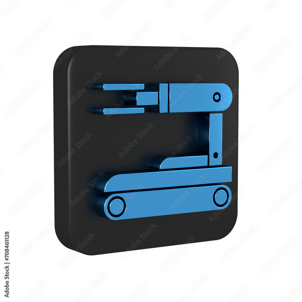 Blue Robot icon isolated on transparent background. Black square button. Blue Robot icon isolated on transparent background. Black square button.