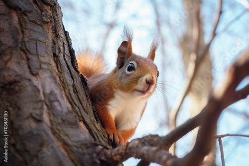 Red squirrel on a tree branch © duyina1990