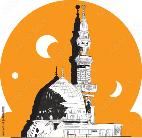 Hand drawn illustration of a mosque, mosque vector for graphic icon about islam