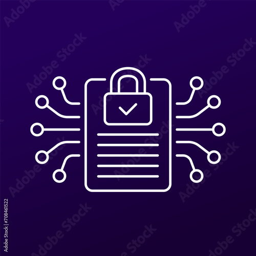 document protection icon, cyber security line vector