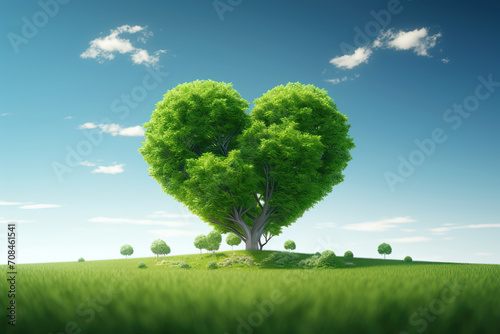 Green heart shaped tree valentine day background