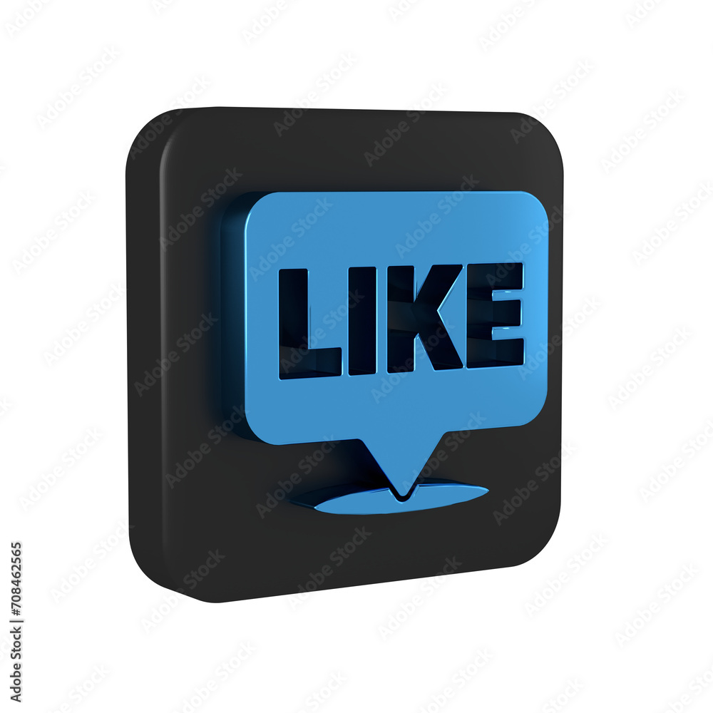 Blue Like in speech bubble icon isolated on transparent background. Counter Notification Icon. Follower Insta. Black square button. Blue Like in speech bubble icon isolated on transparent background. Counter Notification Icon. Follower Insta. Black square button.