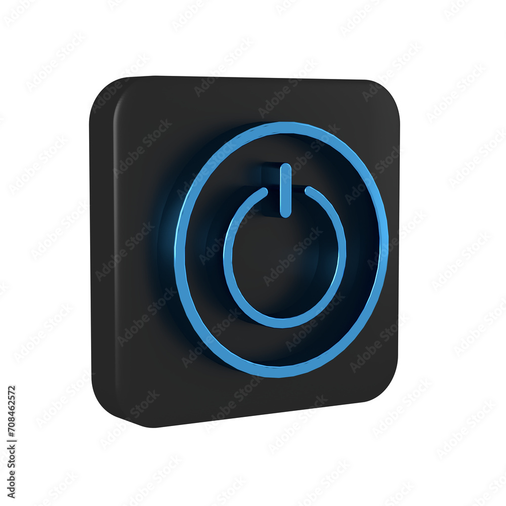Blue Power button icon isolated on transparent background. Start sign. Black square button.