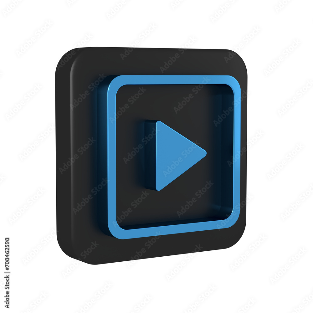 Blue Play in square icon isolated on transparent background. Black square button. Blue Play in square icon isolated on transparent background. Black square button.