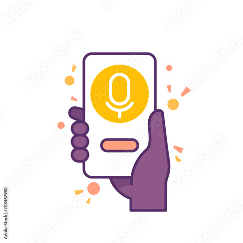 voice assistant app icon, smart phone in hand