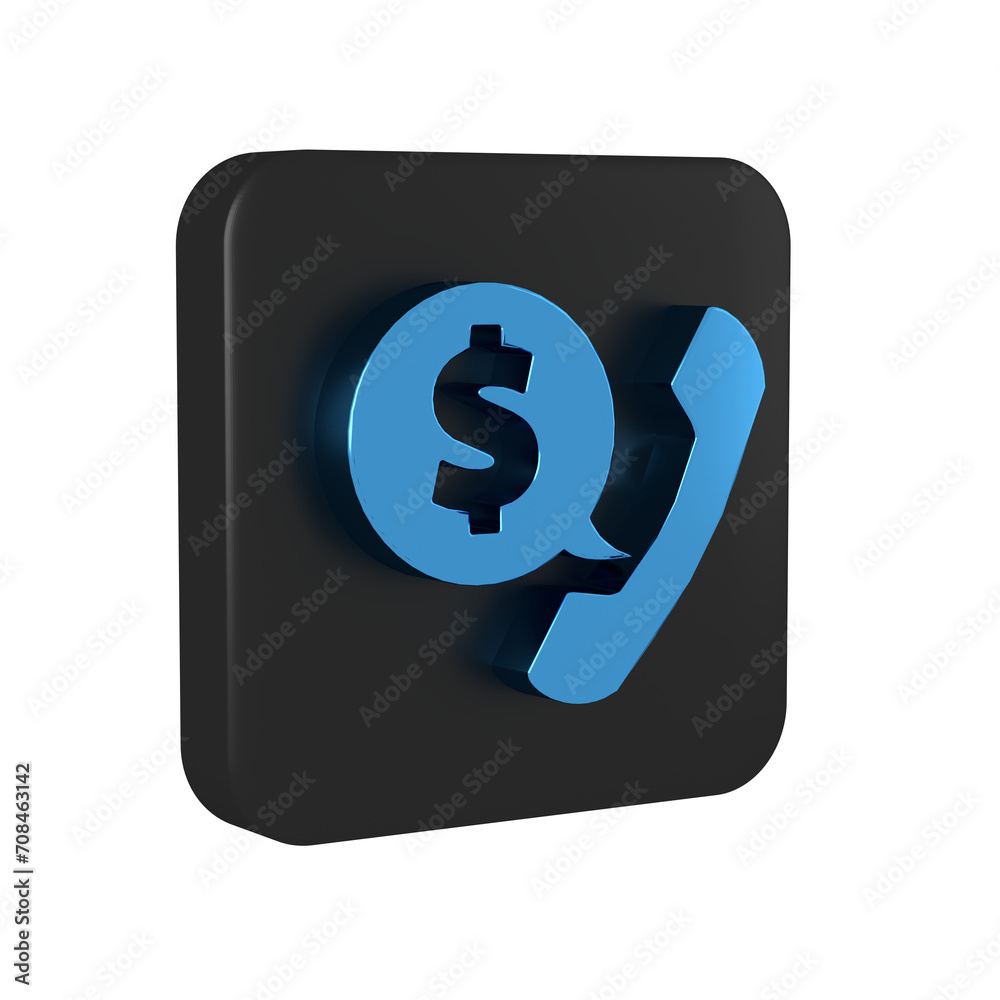 Blue Telephone handset and speech bubble chat icon isolated on transparent background. Phone sign. Black square button. Blue Telephone handset and speech bubble chat icon isolated on transparent background. Phone sign. Black square button.