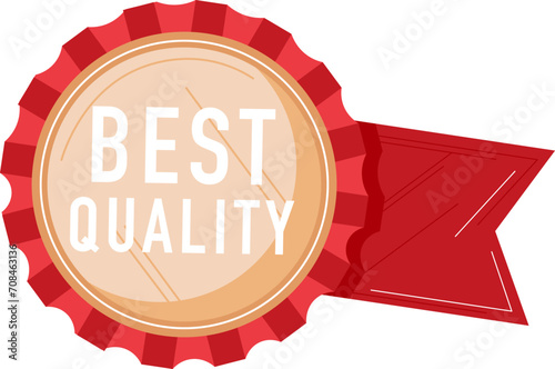Red ribbon award badge with BEST QUALITY text. Guarantee seal of excellence. Certificat of achievement vector illustration.