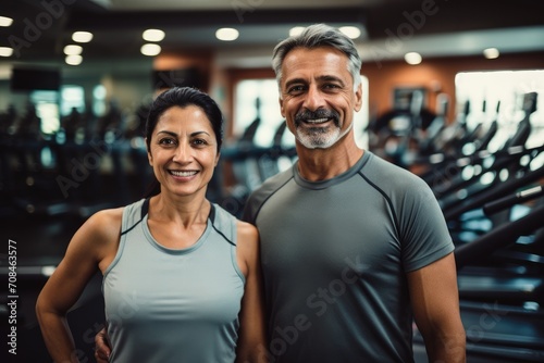 Middle-Aged Indian Couple Working Out Together at the Gym Generative Ai