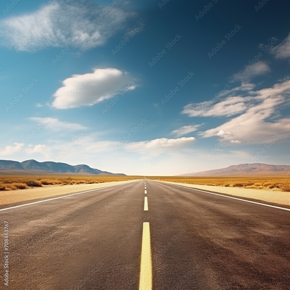 Long and winding road through a desert landscape