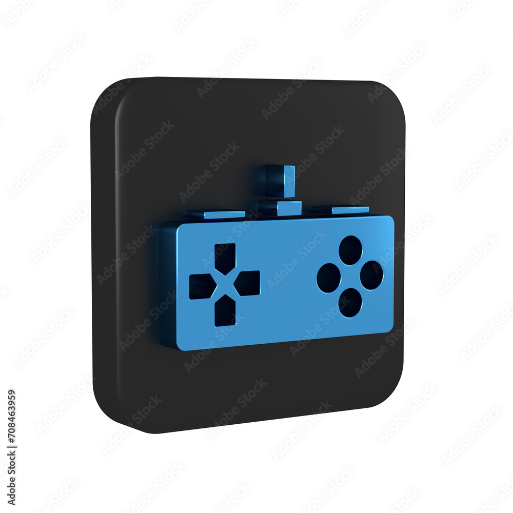 Blue Gamepad icon isolated on transparent background. Game controller. Black square button.