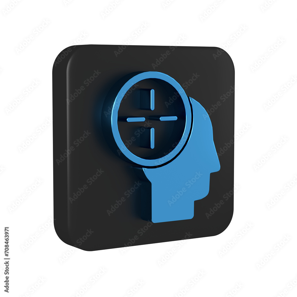 Blue Head hunting concept icon isolated on transparent background. Business target or Employment. Human resource and recruitment for business. Black square button. Blue Head hunting concept icon isolated on transparent background. Business target or Employment. Human resource and recruitment for business. Black square button.