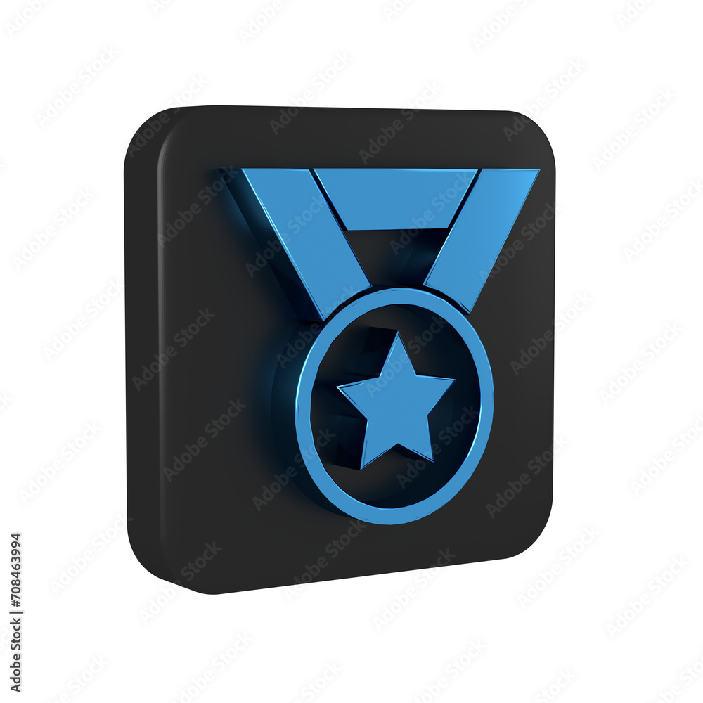 Blue Medal icon isolated on transparent background. Winner symbol. Black square button. Blue Medal icon isolated on transparent background. Winner symbol. Black square button.