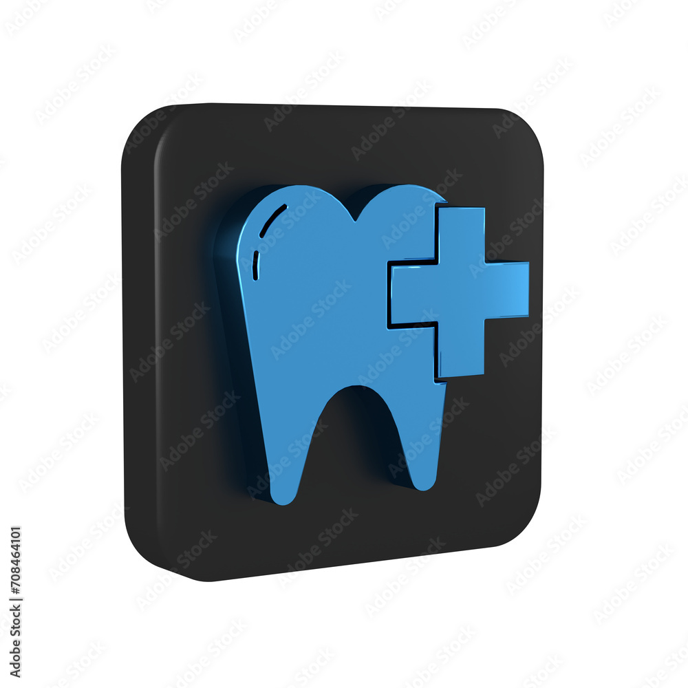 Blue Dental clinic for dental care tooth icon isolated on transparent background. Black square button. Blue Dental clinic for dental care tooth icon isolated on transparent background. Black square button.