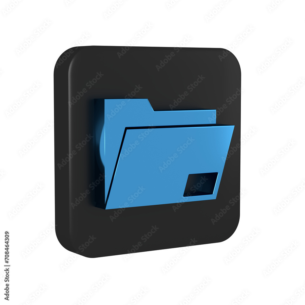Blue Document folder icon isolated on transparent background. Accounting binder symbol. Bookkeeping management. Black square button. Blue Document folder icon isolated on transparent background. Accounting binder symbol. Bookkeeping management. Black square button.
