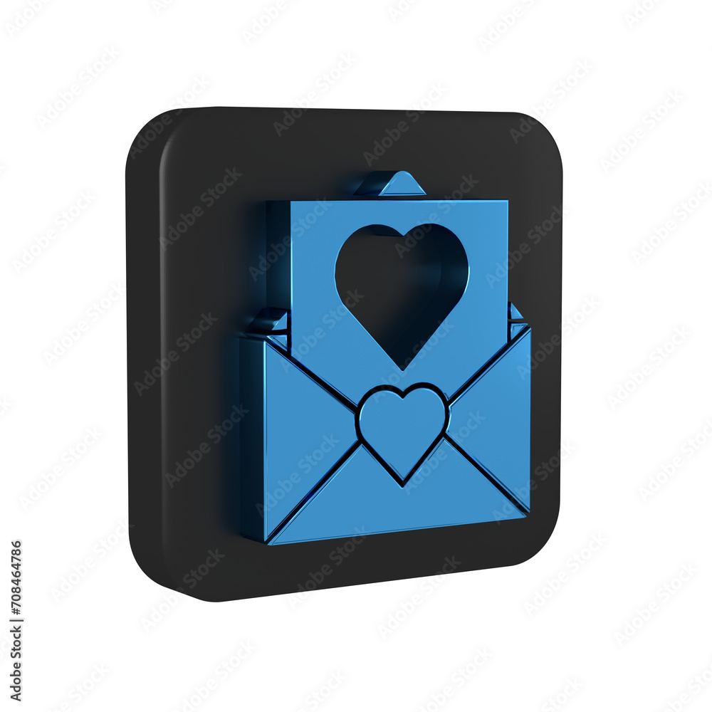 Blue Envelope with Valentine heart icon isolated on transparent background. Message love. Letter love and romance. Black square button. Blue Envelope with Valentine heart icon isolated on transparent background. Message love. Letter love and romance. Black square button.