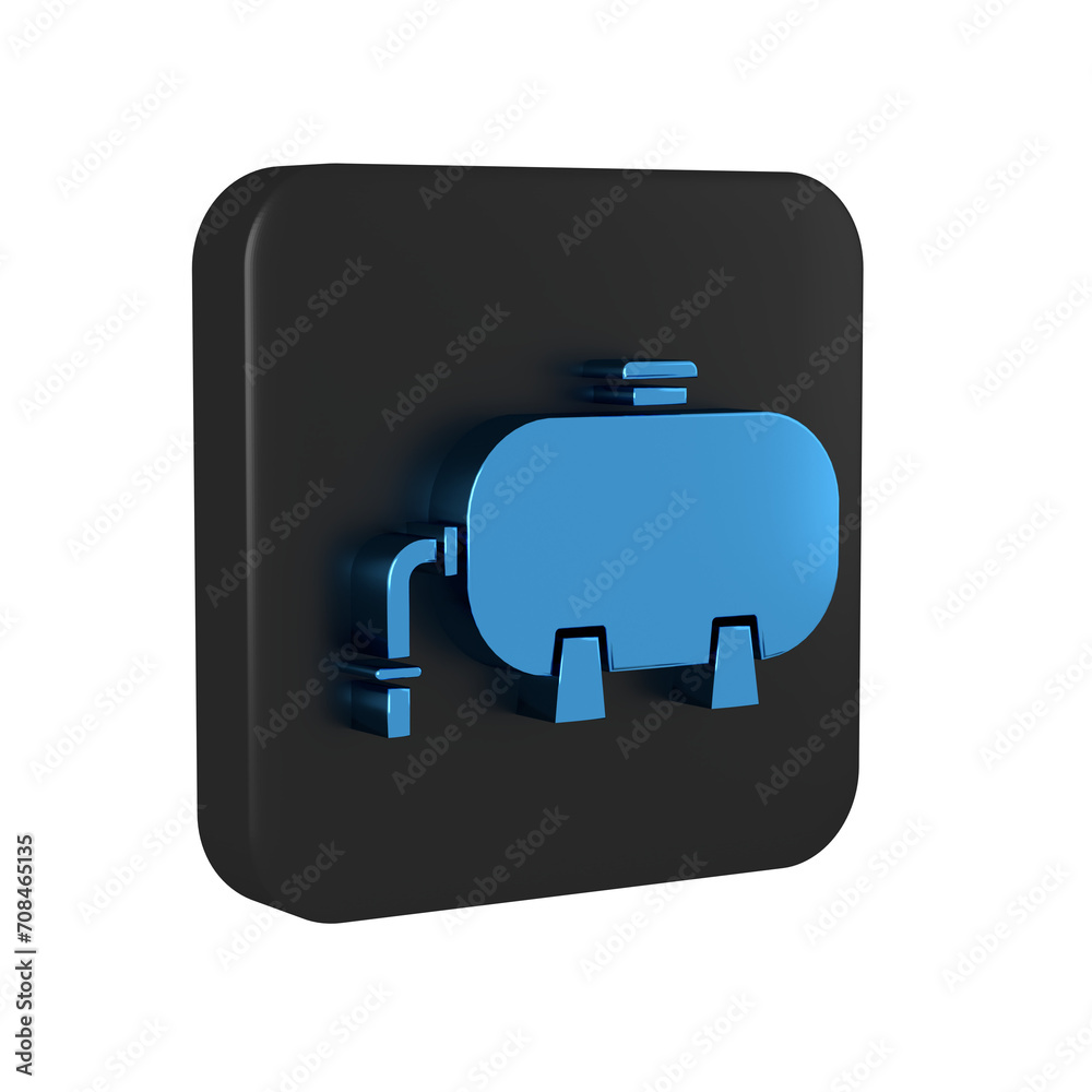 Blue Oil and gas industrial factory building icon isolated on transparent background. Black square button. Blue Oil and gas industrial factory building icon isolated on transparent background. Black square button.