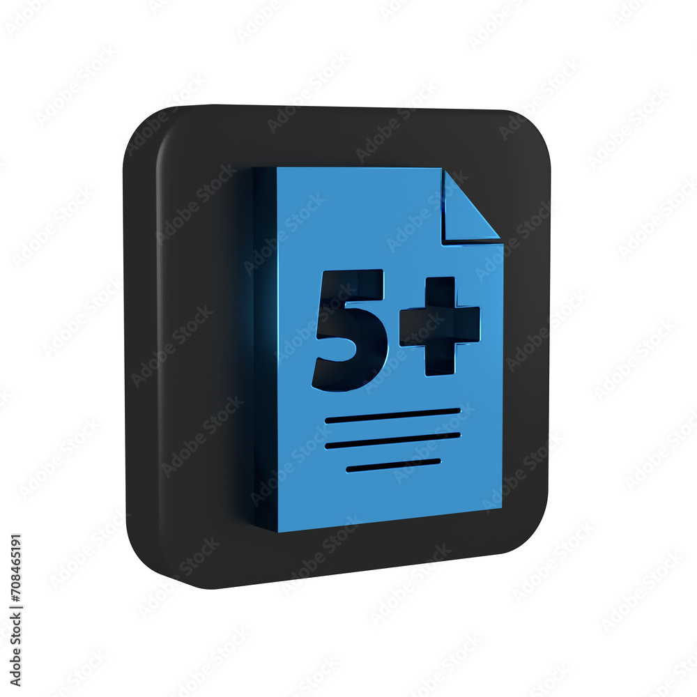 Blue Test or exam sheet icon isolated on transparent background. Test paper, exam or survey concept. Black square button. Blue Test or exam sheet icon isolated on transparent background. Test paper, exam or survey concept. Black square button.