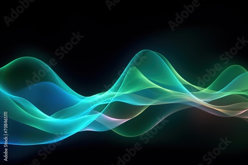 Colorful light waves flowing over a black background