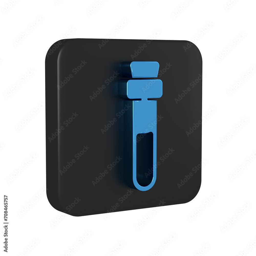 Blue Bottle with love potion icon isolated on transparent background. Valentines day symbol. Black square button. Blue Bottle with love potion icon isolated on transparent background. Valentines day symbol. Black square button.