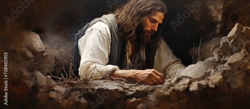 Jesus is placed in the grave. photo