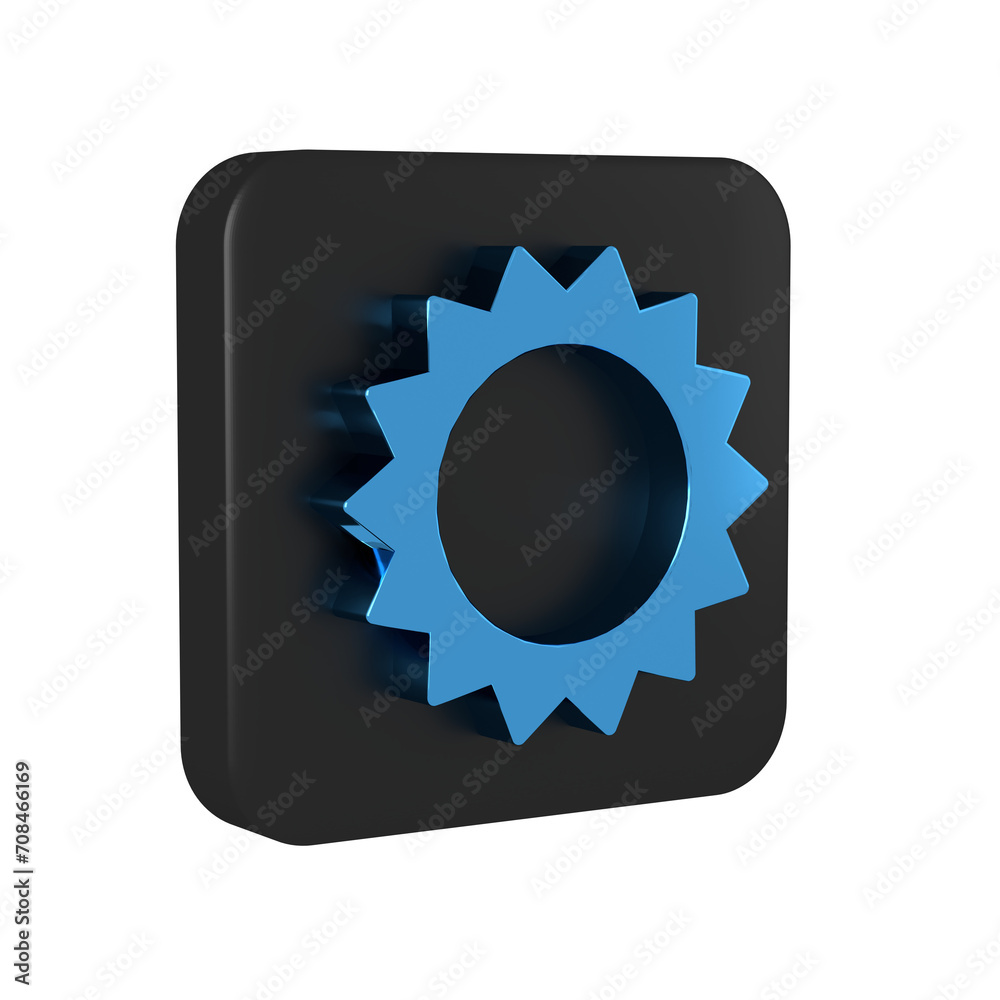Blue Sun icon isolated on transparent background. Summer symbol. Good sunny day. Black square button. Blue Sun icon isolated on transparent background. Summer symbol. Good sunny day. Black square button.
