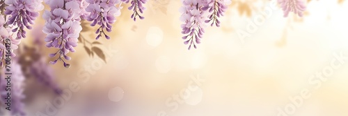 Wisteria organic eco natural background with text space. Natural website header or banner design in pink and gold