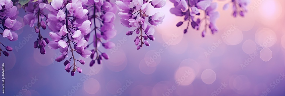 Fototapeta premium Wisteria organic eco natural background with text space. Natural website header or banner design in purple color