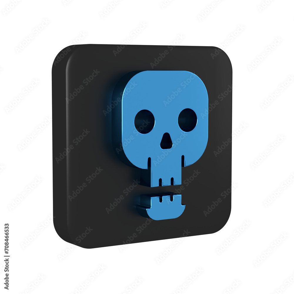 Blue Skull icon isolated on transparent background. Happy Halloween party. Black square button. Blue Skull icon isolated on transparent background. Happy Halloween party. Black square button.