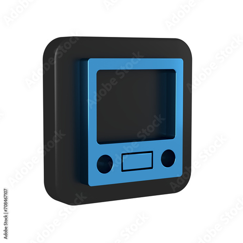 Blue Electronic scales icon isolated on transparent background. Weight measure equipment. Black square button.