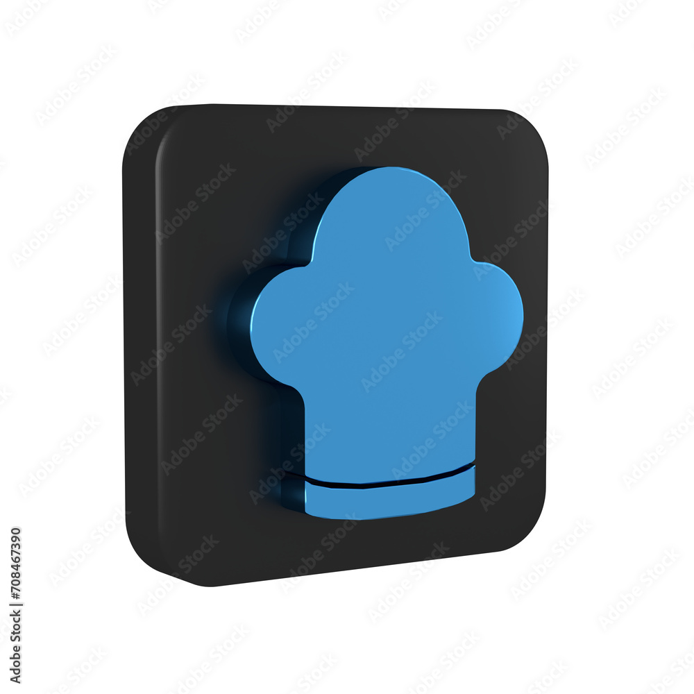 Blue Chef hat icon isolated on transparent background. Cooking symbol. Cooks hat. Black square button. Blue Chef hat icon isolated on transparent background. Cooking symbol. Cooks hat. Black square button.