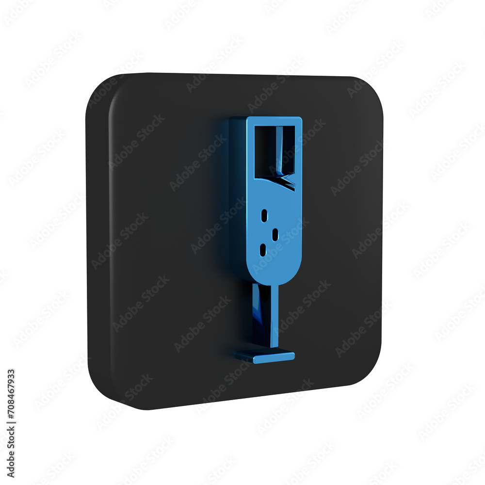 Blue Glass of champagne icon isolated on transparent background. Black square button. Blue Glass of champagne icon isolated on transparent background. Black square button.