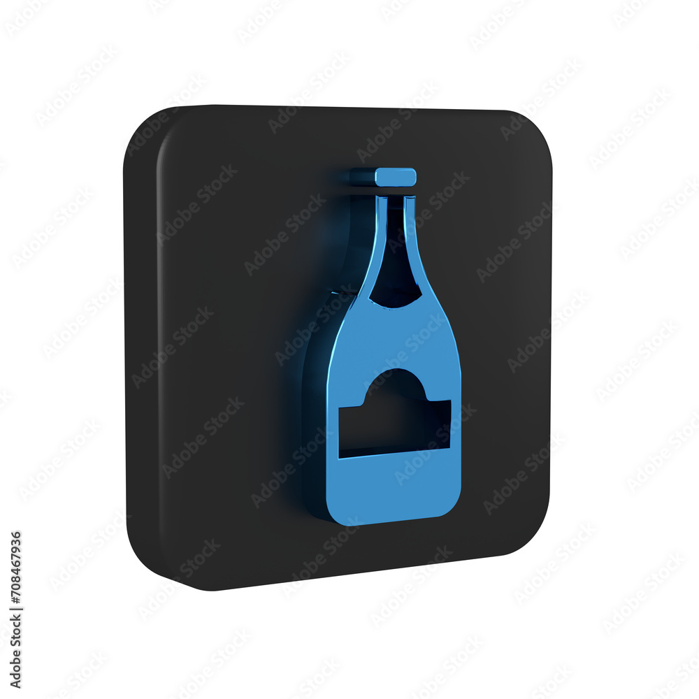 Blue Champagne bottle icon isolated on transparent background. Black square button. Blue Champagne bottle icon isolated on transparent background. Black square button.
