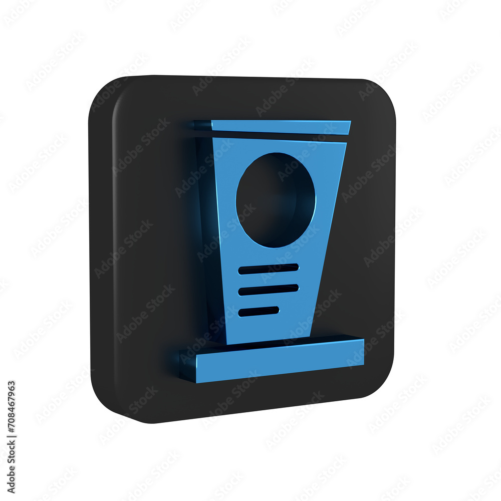 Blue Grave with tombstone icon isolated on transparent background. Black square button. Blue Grave with tombstone icon isolated on transparent background. Black square button.