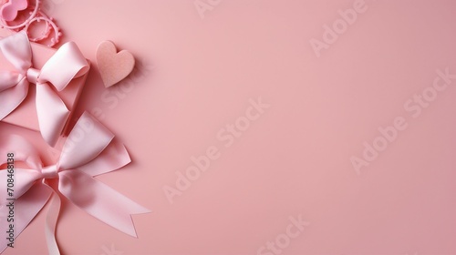 Romantic Valentine s Day Decorations - Top View Photo of Curly Silk Ribbon  Hearts  Small Gift Boxes  and Letters on Pastel Pink Background. Copy-Space for Love Messages and Promotions