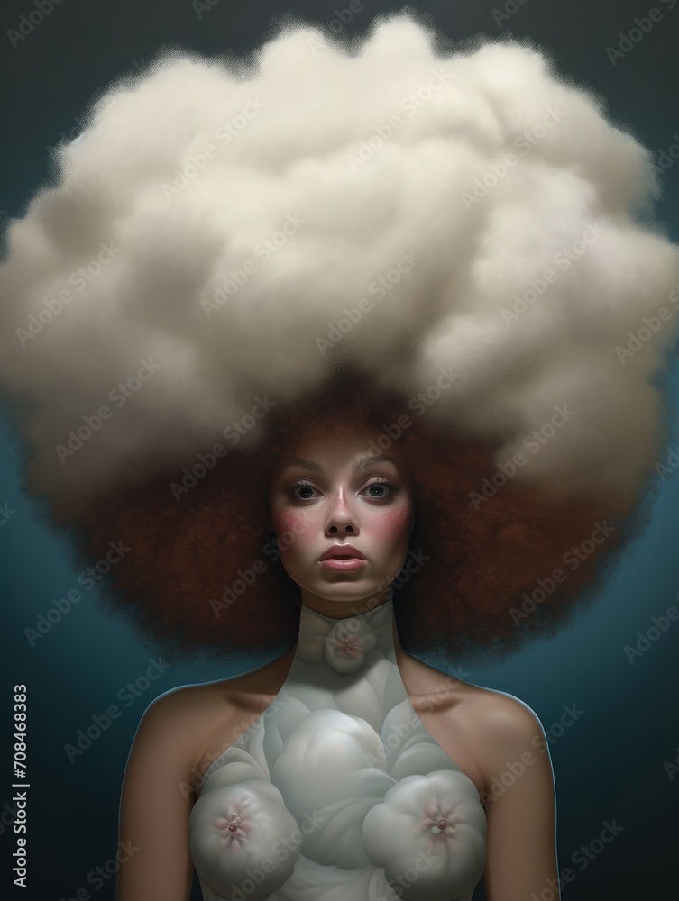 hyperrealistic portrait of a woman with a huge afro, in the style of hip-hop culture exploration.