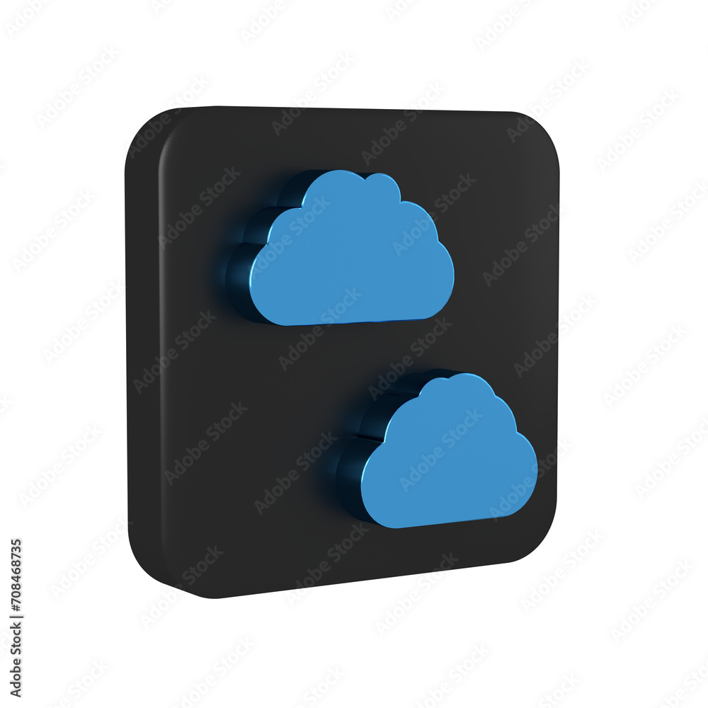 Blue Cloud icon isolated on transparent background. Black square button. Blue Cloud icon isolated on transparent background. Black square button.
