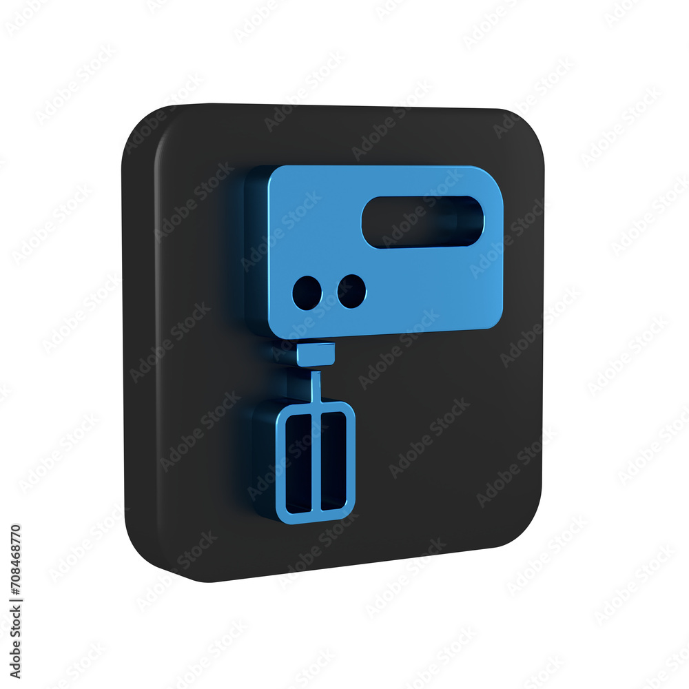 Blue Electric mixer icon isolated on transparent background. Kitchen blender. Black square button. Blue Electric mixer icon isolated on transparent background. Kitchen blender. Black square button.