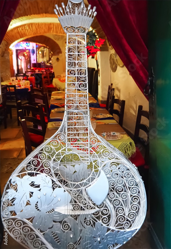 Fado decoration guitar with a restaurant in Lisbon in Portugal