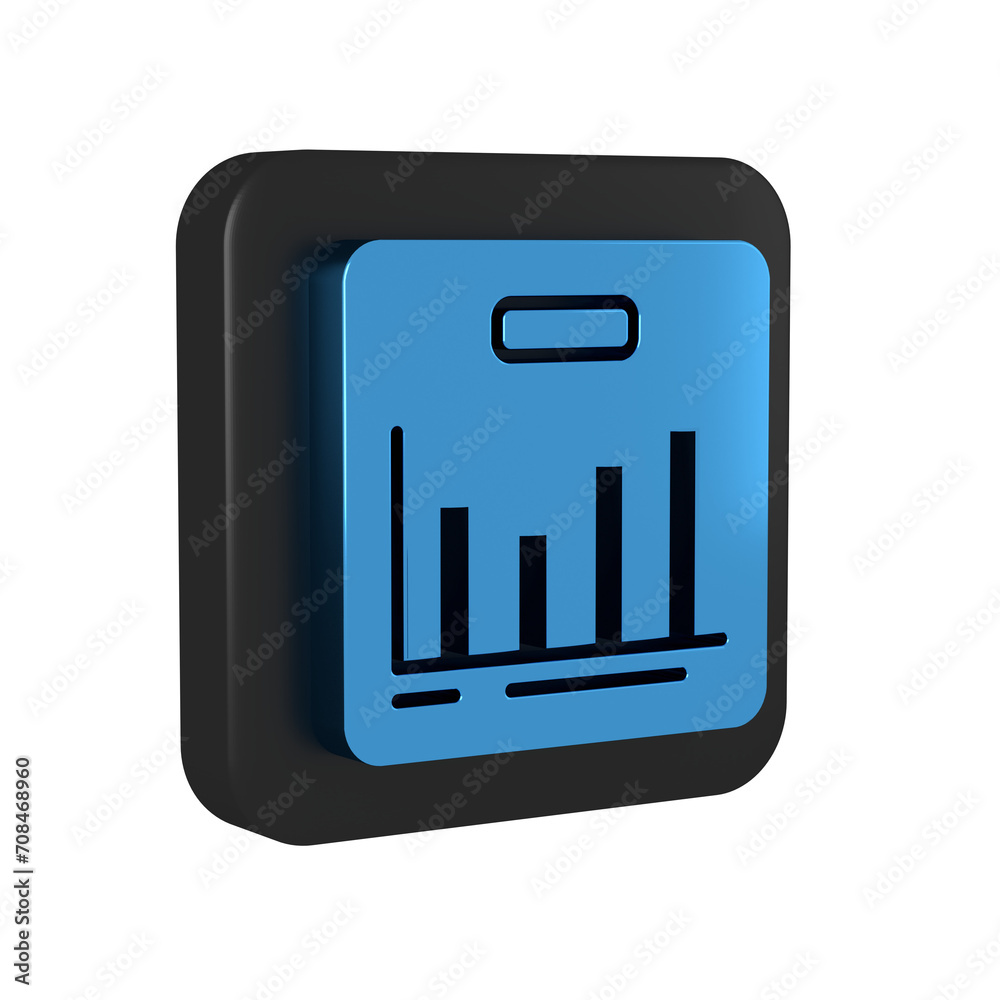 Blue Pie chart infographic icon isolated on transparent background. Diagram chart sign. Black square button. Blue Pie chart infographic icon isolated on transparent background. Diagram chart sign. Black square button.