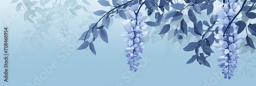 Blue wisteria flowers eco natural background with text space. Natural website header or banner design