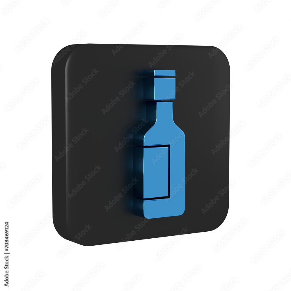 Blue Jewish wine bottle icon isolated on transparent background. Black square button. Blue Jewish wine bottle icon isolated on transparent background. Black square button.