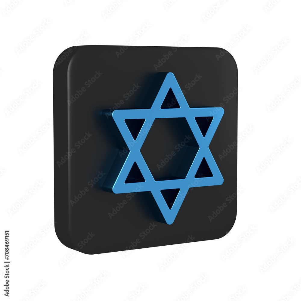 Blue Star of David icon isolated on transparent background. Jewish religion symbol. Symbol of Israel. Black square button. Blue Star of David icon isolated on transparent background. Jewish religion symbol. Symbol of Israel. Black square button.