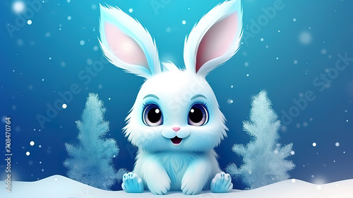 Happy new year text with cute rabbit for banner design. Generative Ai © Kashem