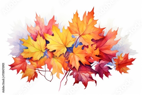 Autumn Symphony  A Radiant Bouquet of Watercolor Maple Leaves. Generative AI